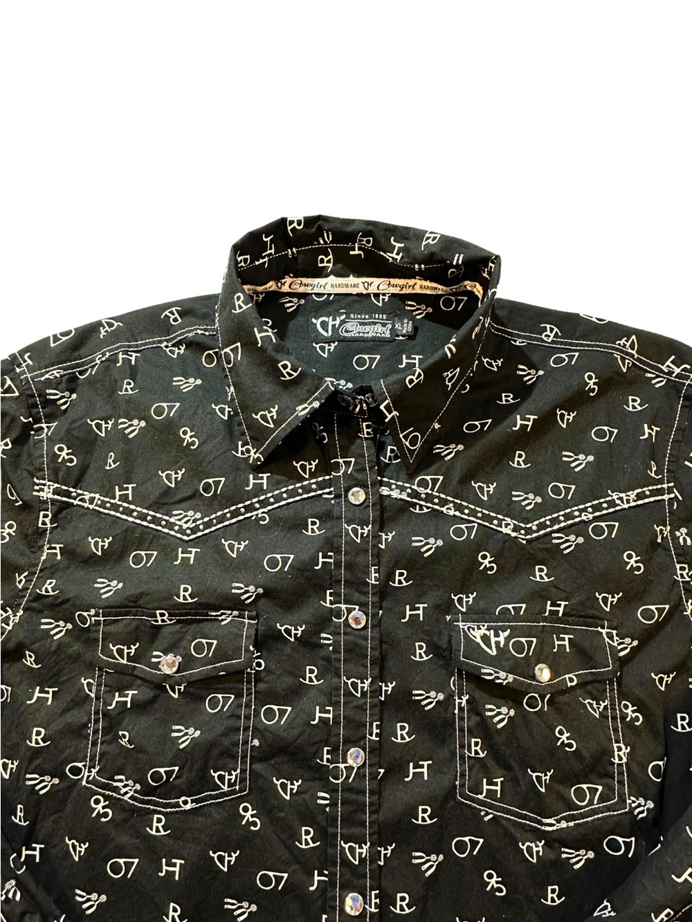Cowgirl Hardware XL Black Western Rhinestone Pearl Snap Shirt